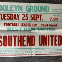 79/80 West Ham v Southend United Football Poster: Excellent condition folded into 4 measuring 20 x 15 inches. League Cup 3rd round dated 25 9 1979.