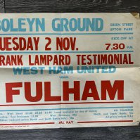1976 Frank Lampard West Ham Testimonial Poster: Good condition folded into 4 with tape to top corners. Dated 2 11 1976 with players involved including Moore Best and Marsh with Fulham the opponents. Measures 20 x 15 inches.