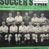 Tottenham 60/61 Fully Signed Magazine Picture: Double winners pictured in December 1960 on the front page of Soccer Star. Signed in biro by all 11 players pictured. Includes Blanchflower White and Mackay.