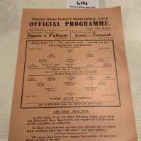 39/40 Tottenham v West Ham Football Programme: Excellent condition single sheet league match with no team changes. Dated 6 4 1940.