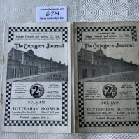1930s Fulham v Tottenham Football Programme: Fair/good condition with 35/36 having holes where staples have rusted away and 37/38 good with team changes.