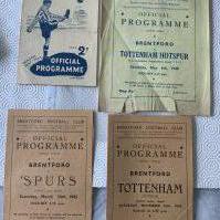 Brentford v Tottenham Football Programme: 44/45 45/46 47/48 all good and a 39/40 in very poor condition with pieces missing. Some have team changes. (4)