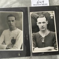 David Jack Arsenal + Bolton Football Postcards: Original postcards featuring David with arms folded in Bolton and Arsenal kit. He was the first winner of the FA Cup at Wembley in 1923. Arsenal postcard has light crease and has been stamped and has writing and a sticker to rear over a period of its 100 year history. (2)
