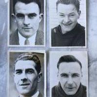 1928/29 Arsenal Football Press Photos: Individual players on postcard size photos and press stamps to rear. Players are Maycock Jack Lewis and Thompson. Good. (4)