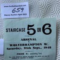 48/49 Arsenal v Wolves Football Ticket: League match in good condition with lightest fold.
