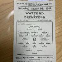 42/43 Watford v Brentford Football Programme: Single sheet League match dated 9 1 1942 in good condition with pen to front and pencil to rear. Fold.