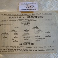 44/45 Fulham v Brentford Football Programme: Fair condition single sheet with no team changes. Tiny bit of tape.