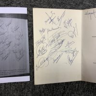 1960 Real Madrid Signed Football Menu: Nice menu from the Midland Hotel, Manchester around the time of the match at Man Utd in October 1960. Signed clearly in biro by 16 players to include Puscas, Gento and Di Stefano. A separate signature map is included and 14 are identified. C/W other memorabilia relating to this great team including book and programme for aforementioned match.