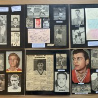 Bournemouth & Boscombe Athletic 1940s 1950s 1960s Football Autograph Collection: Stunning private collection all pre 1970 from various publications. All signatures are identified and laid down with photo corners on 12 x 12 inch card and easily removable. 20 pages to include 1 fully signed team group, 4 signed autograph pages and 111 various sized pictures to include 4 A4. 122 different player signatures including Ted McDougall, Jack Cross, Dai Woodward, Dickie Dowsett, Ollie Norris, Tommy Casey, Albert Keetley, Keith East, Nelson Stiffle, Jackie Fisher, Jimmy Singer, Ernie Tagg, Derek Reeves, Bill Lunn etc. (240+)