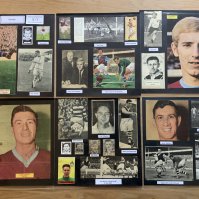 Burnley 1940s 1950s 1960s Football Autograph Collection: Stunning private collection all pre 1970 from various publications. All signatures are identified and laid down with photo corners on 12 x 12 inch card and easily removable. 44 pages to include 3 fully signed team groups, 20 signed trade cards, 3 signed autograph pages, 4 signed original press photos and 160 various sized pictures to include 26 A4. 78 different player signatures including John Connelly, Jack Hays, Harry Potts, Harold Rudman, Bill Holden, Willie Morgan, Andy Lochhead, Jimmy Adamson, Colin McDonald, Frank Casper, Jock Aird, Steve Kindon, Adam Blacklaw etc. (290+)