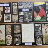 Charlton Athletic 1940s 1950s 1960s Football Autograph Collection: Stunning private collection all pre 1970 from various publications. All signatures are identified and laid down with photo corners on 12 x 12 inch card and easily removable. 39 pages to include 2 fully signed team groups, 4 signed autograph pages, 4 signed original press photos and 164 various sized pictures to include 18 A4. 120 different player signatures including Johnny Summers, Stuart Leary, Charlie Vaughan, Jimmy Seed, Don Townsend, Billy Bonds, Len Glover, Don Welsh, Syd O'Linn, Frank Lock, Marvin Hinton, Mike Bailey, Eddie Firmani, Benny Fenton etc. (280+)