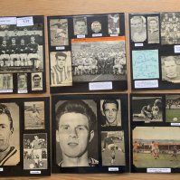 Halifax Town 1940s 1950s 1960s Football Autograph Collection: Stunning private collection all pre 1970 from various publications. All signatures are identified and laid down with photo corners on 12 x 12 inch card and easily removable. 16 pages to include 3 fully signed team groups, 6 signed autograph pages and 76 various sized pictures to include 3 A4. 105 different player signatures including Jim Smith, Roy Vernon, Chris Nichol, Mick Buxton, Frank Large, Conway Smith, Jeff Lee, John Savage, Freddie Hill, Harry Darbyshire, Bill Atkins, Peter Downsborough, Les Massie etc. (230+)