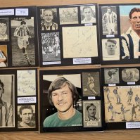 Huddersfield Town 1940s 1950s 1960s Football Autograph Collection: Stunning private collection all pre 1970 from various publications. All signatures are identified and laid down with photo corners on 12 x 12 inch card and easily removable. 42 pages to include 4 fully signed team groups, 6 signed autograph pages and 171 various sized pictures to include 23 A4. 104 different player signatures including Denis Law, Ray Wilson, Roy Ellam, Trevor Cherry, Frank Worthington, Ray Wood, Les Massie, Jack Wheeler, Len Quested, Vic Metcalfe, Eddie Boot, Dick Krzywicki, Jimmy Nicholson etc. (330+)