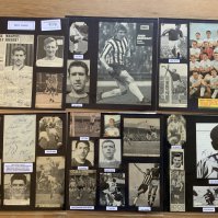 Notts County 1940s 1950s 1960s Football Autograph Collection: Stunning private collection all pre 1970 from various publications. All signatures are identified and laid down with photo corners on 12 x 12 inch card and easily removable. 22 pages to include 2 fully signed team groups, 3 signed autograph pages and 120 various sized pictures to include 5 A4. 127 different player signatures including Tony Hateley, Ron Wylie, Leon Luety, Jeff Astle, Tommy Lawton, Bert Loxley, Dick Edwards, Derek Pace, Don Masson, Les Bradd, Jackie Sewell, Frank Broome, Don Roby, Bill Baxter, Tommy Deans etc. (260+)