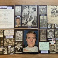 Oldham Athletic 1940s 1950s 1960s Football Autograph Collection: Stunning private collection all pre 1970 from various publications. All signatures are identified and laid down with photo corners on 12 x 12 inch card and easily removable. 21 pages to include 1 fully signed team group, 5 signed autograph pages, 3 signed original press photos and 114 various sized pictures to include 5 A4. 110 different player signatures including George Hardwick, Bob Ledger, Tommy Bryceland, Brian Birch, Jimmy Frizzell, Bobby Johnstone, Tommy Johnston, Frank Large, Jim Bowie, Jim Fryatt, Bert Lister, Reg Blore, Ian Greaves, John Bollands etc. (220+)