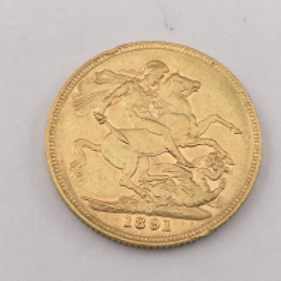 A 1891 full sovereign with Melbourne mark. Postage A
