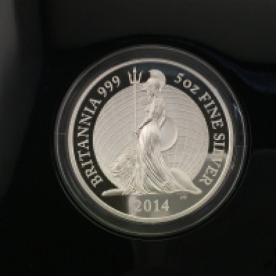 2014 five ounce silver proof Britannia coin with COA. Postage B