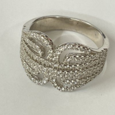 Silver belt style dress ring set with over 140 white cubic zirconia. Ring size approx O. Postage category A.