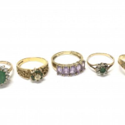 A collection of 9 carat gold stone set dress rings, total weight 12.8g postage cat A