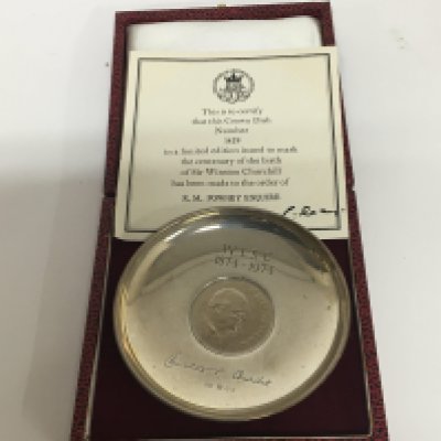 A silver dish limited edition sir Winston Churchill with engraved Signature.