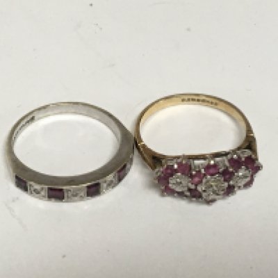 Two 9carat gold rings set with ruby and small diamonds. Weight 6g