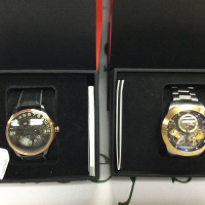 Two Nubeo automatic watches both seen running with box and paperwork. Postage B
