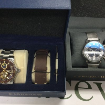 Two Earnshaw gents watches one automatic and one quartz. Both seen running. In excellent condition with boxes, Postage B