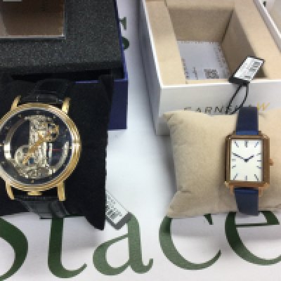 Two Earnshaw wrist watches including a skeleton automatic seen running and a MOP dial watch. Postage B