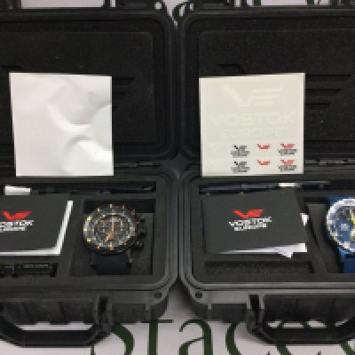 Two Vostok Europe gents wrist watches with boxes and paperwork. Not seen running. Postage B