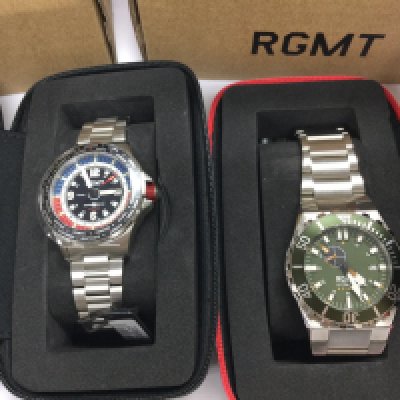 Two RGMT automatic watches in as new condition and seen working. Complete with box and paperwork. Postage B