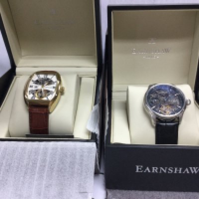 Two Earnshaw wrist watches including boxes both seen running. Postage B
