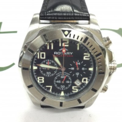 A Rotary quartz Chronograph watch on black leather strap. Postage B
