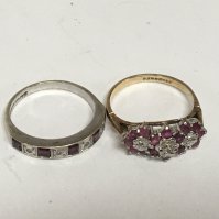Two 9carat gold rings set with ruby and small diamonds. Weight 6g
