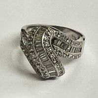 White gold fancy diamond baguette/round ring, 2ct, 7.33g, approx ring size L. Postage category A.