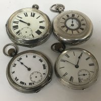 A silver cased half Hunter button wind pocket watch and three other silver cased watches (4)