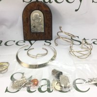 A collection of silver jewellery including bracelets, necklaces, brooches etc. Shipping category B.