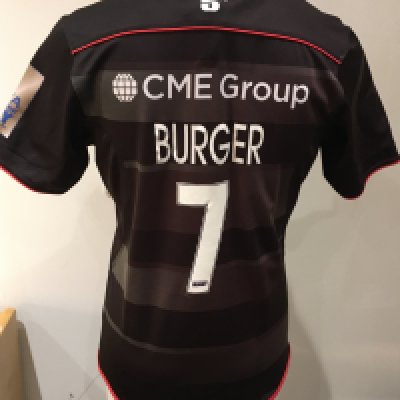 Saracens 2016 - 2017 Home Match Worn Rugby Union Football Shirt: Black short sleeve BLK large excellent condition shirt worn by Jacques Burger. Aviva Champions 2015/16 badging. GPS tracking pocket present at neck.

