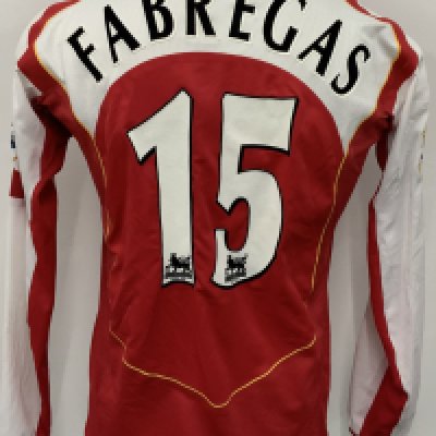 Arsenal 2004 - 2005 Home Match Worn Football Shirt: Red and white long sleeve  Nike shirt with Premier League Champions 2003 - 2004 badging to sleeves. Fabregas 15 to rear.