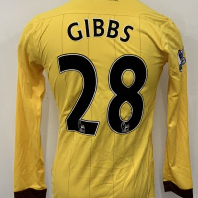 Arsenal 2006 - 2008 Away Match Worn Football Shirt: Yellow long sleeve Nike shirt with Premier League badging to sleeves. Gibbs 28 to rear.