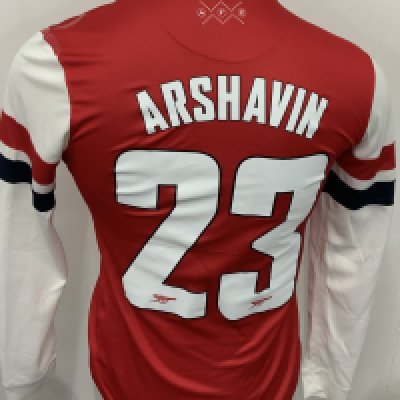 Arsenal 2012 - 2014 Home Match Worn Football Shirt: Red and white long sleeve  Nike shirt with no badging to sleeves. Arshavin 23 to rear. Worn in an FA cup fixture. 
