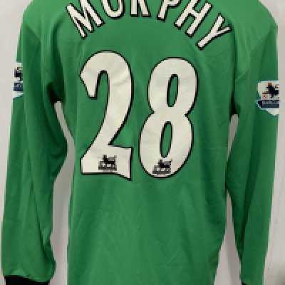 West Brom 2004 - 2005 Match Worn Football Shirt: Green long sleeve shirt with number 28 Murphy to rear. Premier League badging to sleeves. Signed to front by the player. 