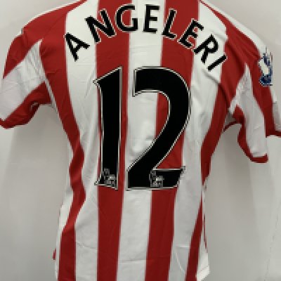 Sunderland 2010 - 2011 Match Worn Football Shirt: Red and white short sleeve  shirt with Premier League badging to sleeves. Angeleri 41 to rear. 