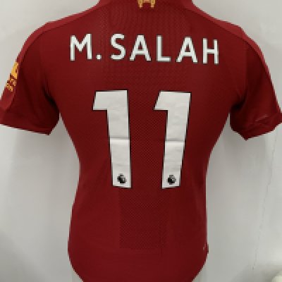 Liverpool 2019 - 2020 Match Worn Salah Football Shirt: Red short sleeve shirt with Black Lives Matter badge to sleeves and NHS heart logo to front. Salah 11 to rear. 