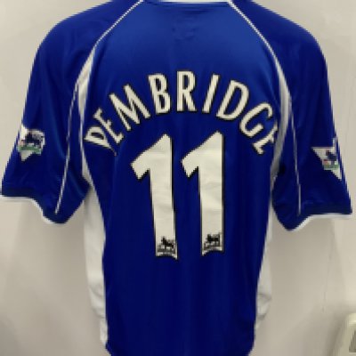 Everton 2001 - 2002 Match Worn Football Shirt: Blue short sleeve shirt with Premier League badging to sleeves. Pembridge 11 to rear. 