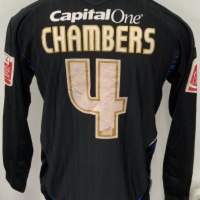 Nottingham Forest 2007 - 2009 Match Worn Football Shirt: Black long sleeve shirt with Coca Cola Football League badging to sleeves. Chambers 4 to rear. 