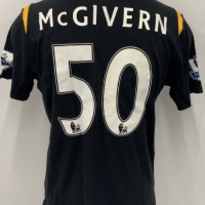 Manchester City 2009 - 2010 McGivern Match Issued Football Shirt: Black short sleeve Umbro shirt from 1st season of Etihad Sponsorship. Premier League badging to sleeve and McGivern 50 to rear. 