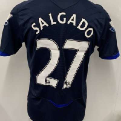 Blackburn Rovers 2009 - 2010 Match Worn Football Shirt: Blue away short sleeve shirt. Number 27 Salgado to rear