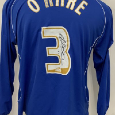 Chesterfield 2005 - 2006 Match Worn Football Shirt: Blue long sleeve with Coca Cola Football League badging to arms. Number 3 O Hare to rear. Signed by player to number. 