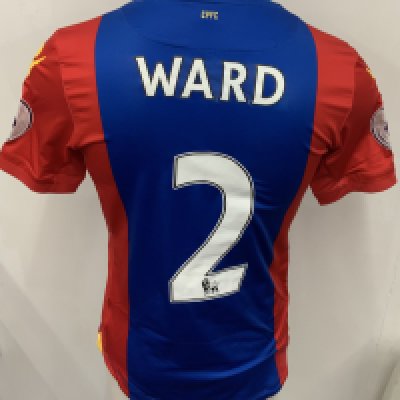 Crystal Palace 2016 - 2017 Match Worn Football Shirt: Red and Blue short sleeve shirt. Number 2 Ward. Premier League sleeve badging. 