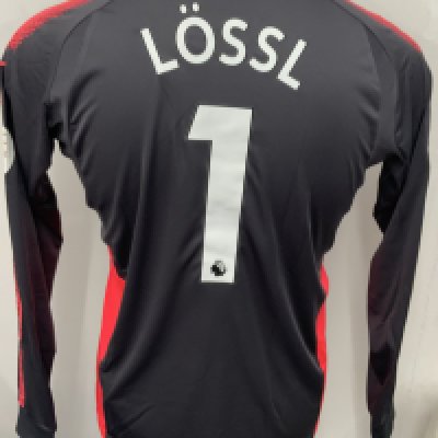 Huddersfield 2017 - 2018 Match Worn Football Shirt: Grey long sleeve goalkeeper shirt. Number 1 Lossl. Premier League badging. 